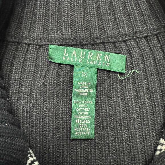 RALPH LAUREN LRL Herringbone Colorblock Zip Cardigan Sweater Size 1X Black White - Picture 6 of 9